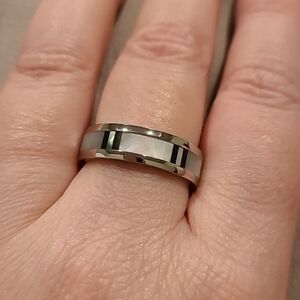 Mother of pearl inlay stainless steel ring unisex